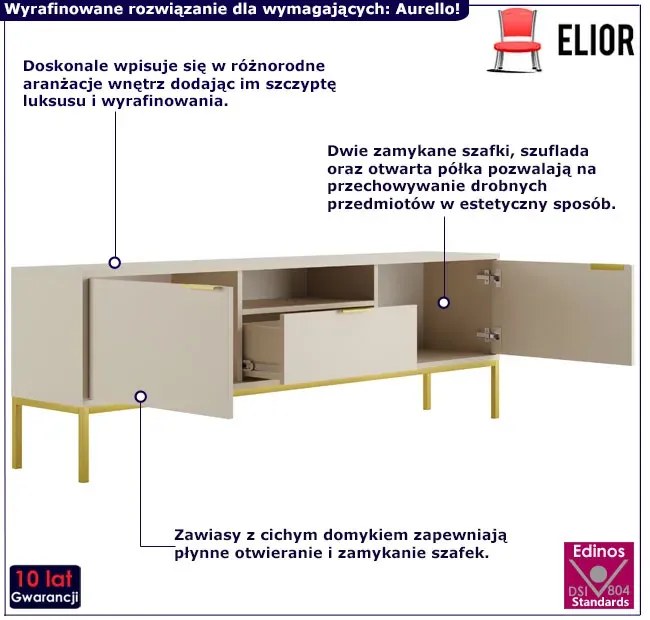 Szafka pod TV z drzwiczkami i szufladą 175 cm kaszmir - Pascal 6X