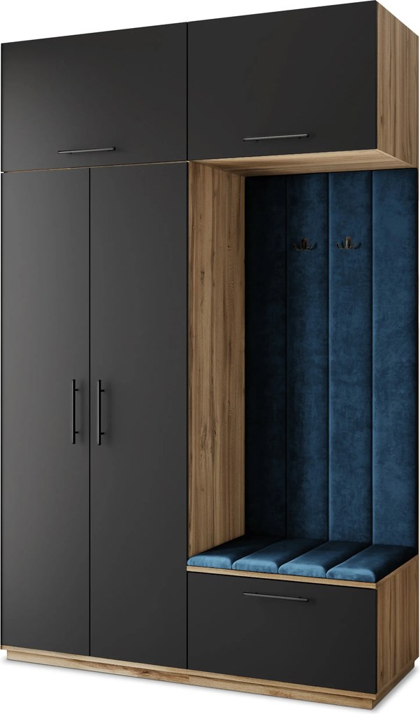 Masseno Garderoba REMA 150/240/60 cm Nowoczesna Szafa do Przedpokoju Dąb wotan, MONOLITH 77 (Niebieski)