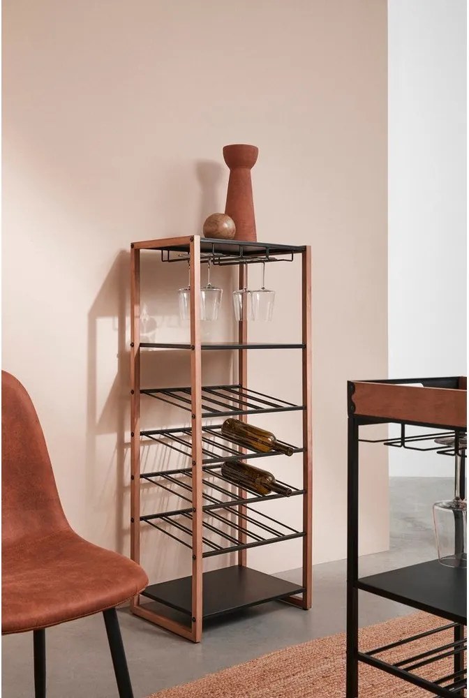 Czarna/w naturalnym kolorze metalowa szafka na wino liczba butelek 20, 50x122x35 cm Isaac – Yes Everyday