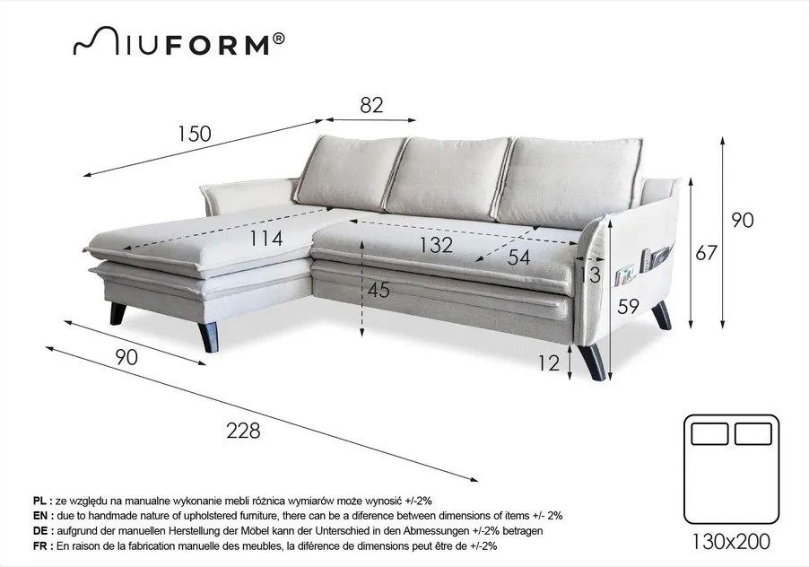 Szary narożnik rozkładany Miuform Charming Charlie, lewostronny