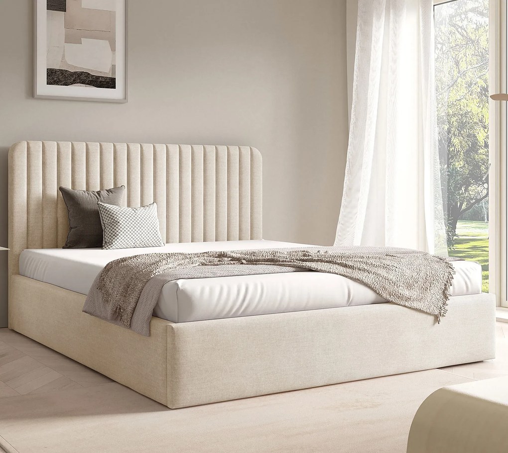 Beżowe łóżko z pikowanym zagłówkiem 3 rozmiary  P0-S18