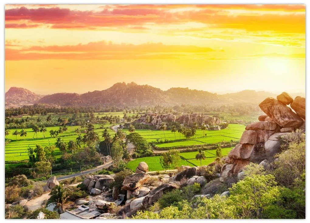 Obraz na szkle - dolina Hampi w Indiach (70x50 cm)