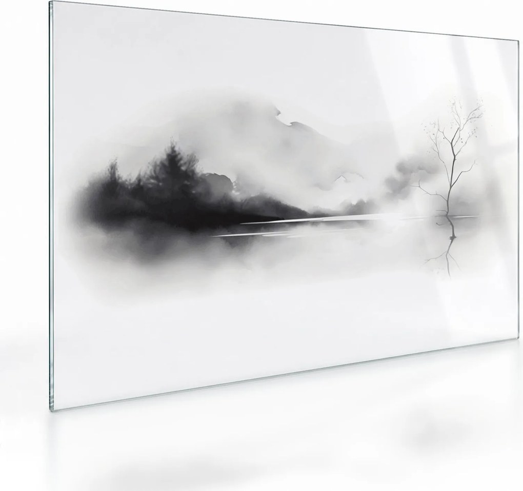 Obraz na szkle - Malowany tuszem krajobraz (70x50 cm)