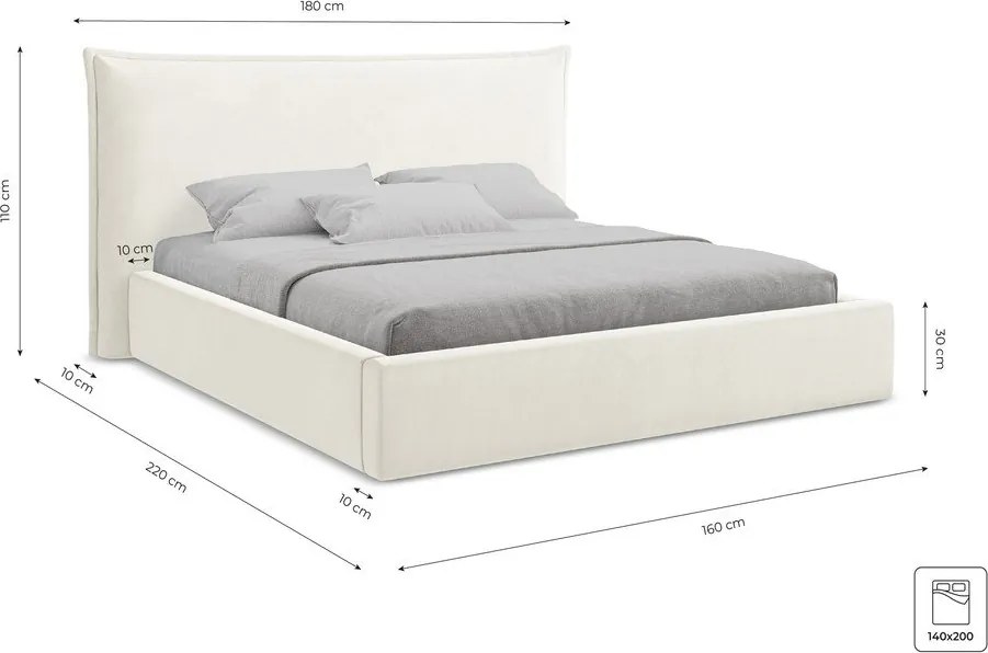 Niebieskie tapicerowane łóżko dwuosobowe ze schowkiem ze stelażem 140x200 cm Esala – Makamii