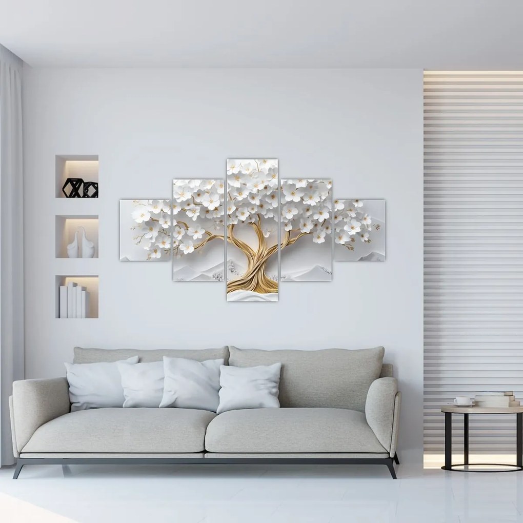 Obraz – Eleganckie drzewo życia 3D pełne kwiatów (125x70 cm)