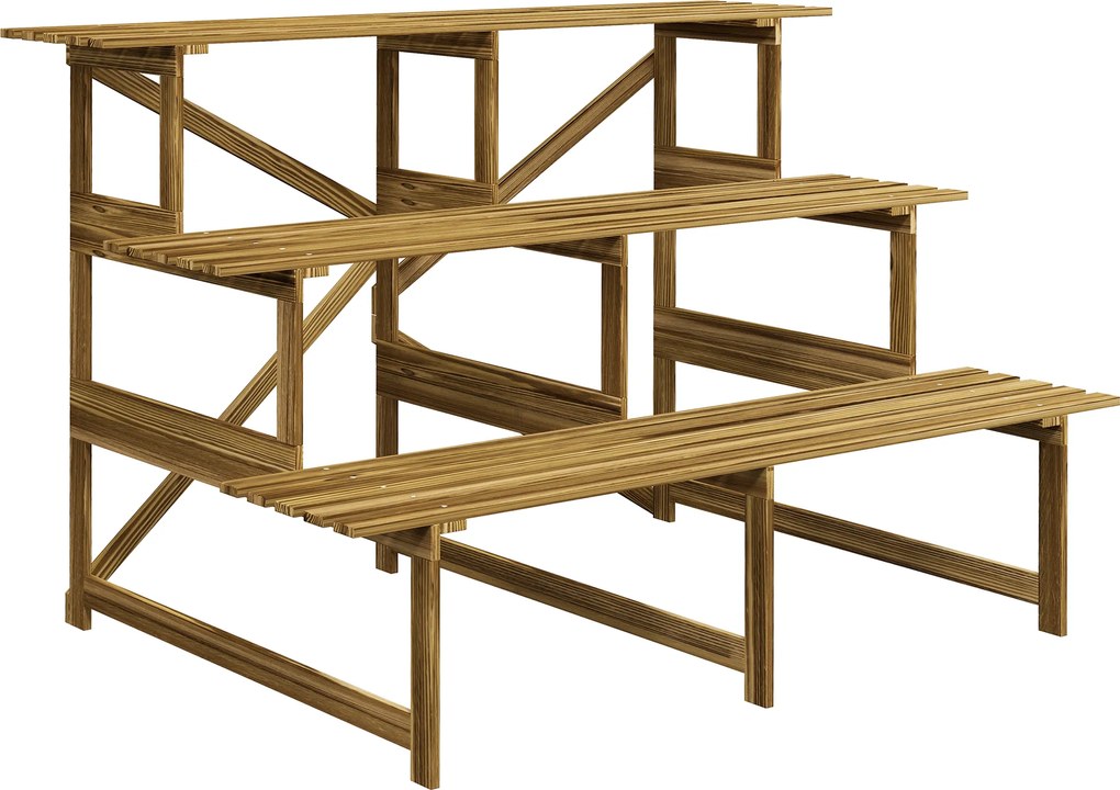 Outsunny regał na rośliny półka na kwiaty regał na kwiaty półka na rośliny stojak na kwiaty 3 stopnie drewno jodłowe kolor ciemnobrązowy 120 x 80 x 80 cm