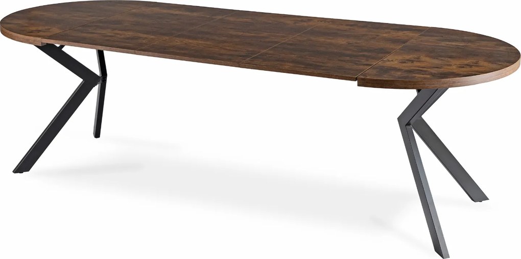 Zestaw Stół Okrągły Rozkładany LUKAS 100-250 cm Dąb Rustykalny/Czarny i 4 Krzesła Tapicerowane RICK Brązowe Welurowe Nowoczesne