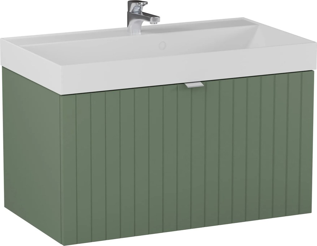Szafka łazienkowa wisząca zielona lamelowy front 80 x 45 cm z umywalką z otworem CUSCO