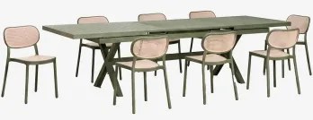 Zestaw Stołu Prostokątnego 240-300x100 Cm Rozkładanego Z Aluminium Karena Oraz 8 Sztaplowanych Krzeseł Ogrodowych - Sklum