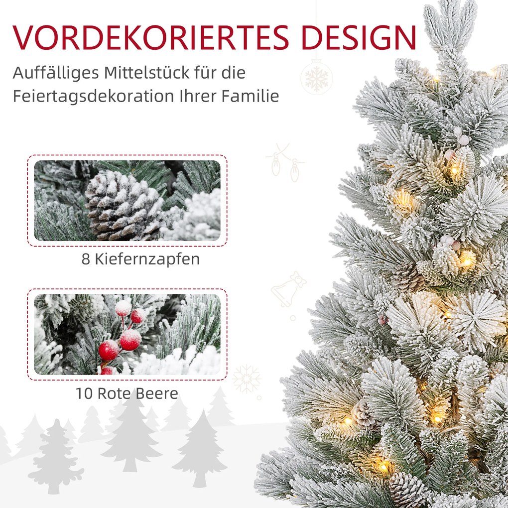 HOMCOM Sztuczna Choinka 90 cm z LED Światełkami, Ognioodporna, na Metalowej Podstawie, Zielony+Biały