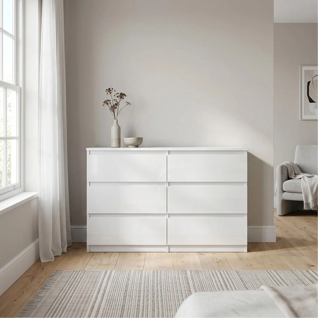 Komoda NUDO 120 cm do Salonu Sypialni 6 Szuflad Biały