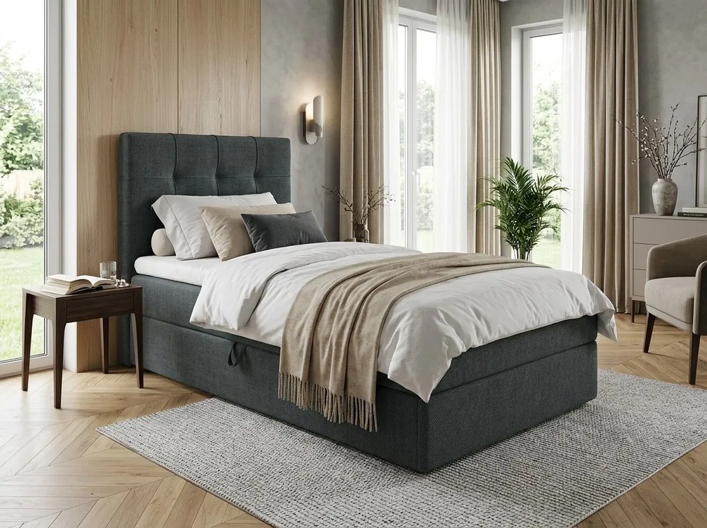Tapicerowane łóżko boxspring DIRELIS VIBE 90x200 cm ciemnoszare Materac: Materac sprężynowy Bonell