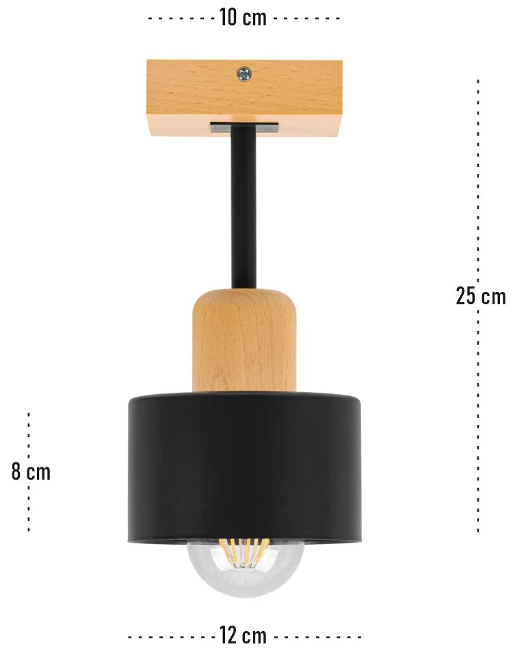 Czarna lampa sufitowa, jednopunktowy spot DSC10x10BU z drewna i metalu