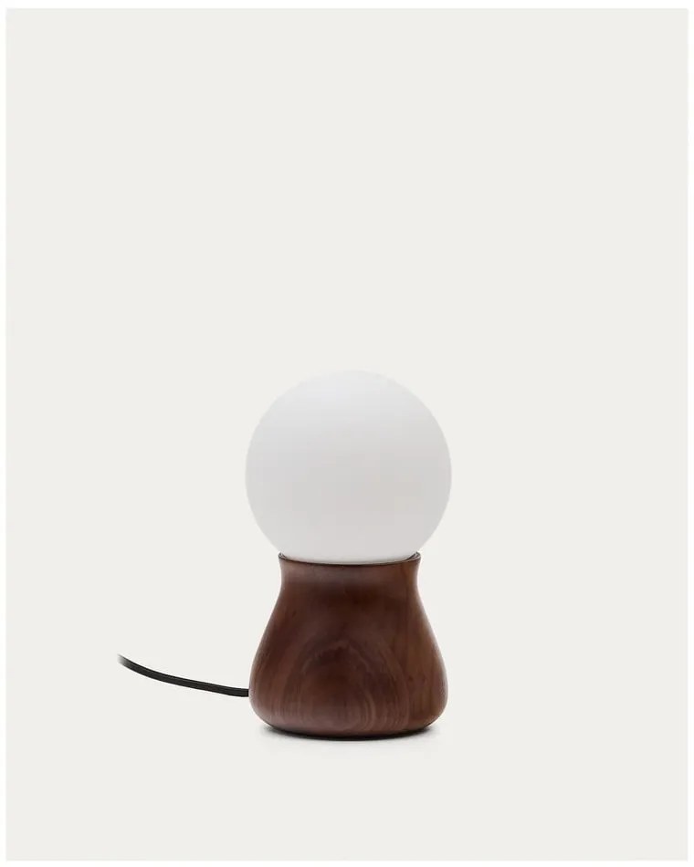 Ciemnobrązowa lampa stołowa z litego drewna kauczukowego (wysokość 26 cm) Okeni – Kave Home