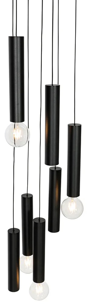 Designerska lampa wisząca czarna okrągła 7-punktowa - TubaDesignerski Oswietlenie wewnetrzne