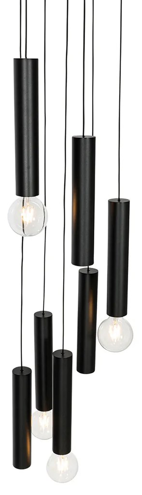 Designerska lampa wisząca czarna okrągła 7-świateł - TubaDesignerski Oswietlenie wewnetrzne