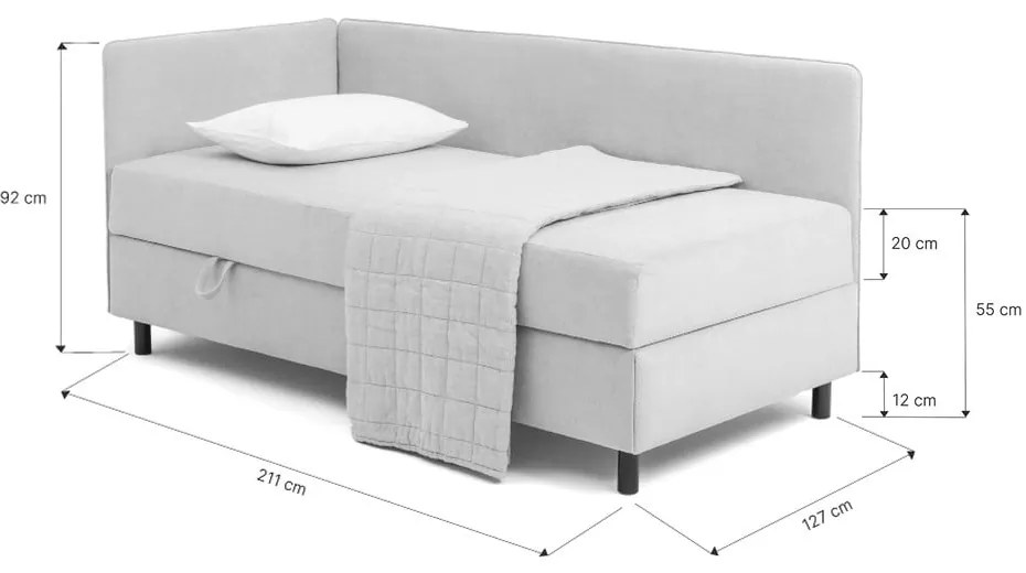 Szare tapicerowane łóżko jednoosobowe ze schowkiem i materacem 120x200 cm Avela – Bonami Selection