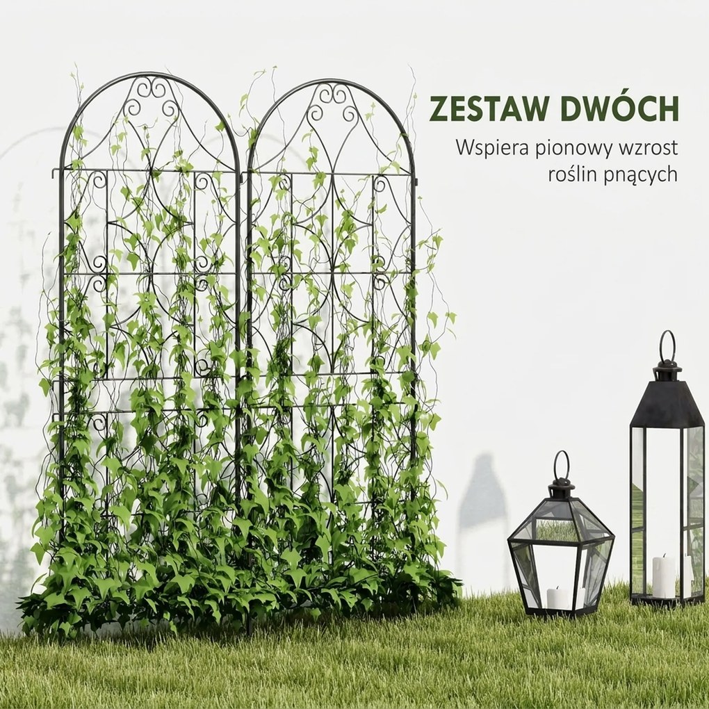Outsunny Pergola Metalowa 2 szt. Wkopywana, Antykorozyjne Wsparcie dla Roślin Pnących 50x150 cm, Czarna
