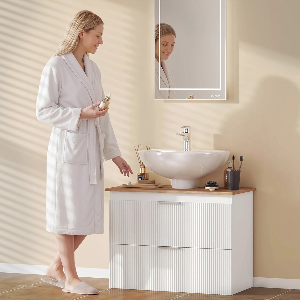 HOMCOM Szafka łazienkowa, 80 cm szafka z dwiema dużymi szufladami do umywalek z cokołem lub bez, Biała | Aosom PL