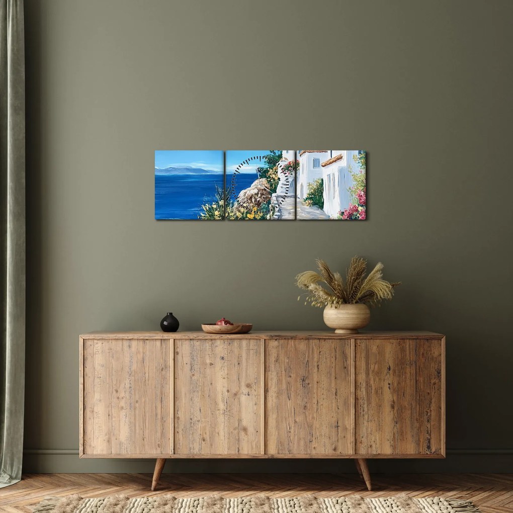 Obraz - Uliczka nad morzem (z zegarem) (90x30 cm)