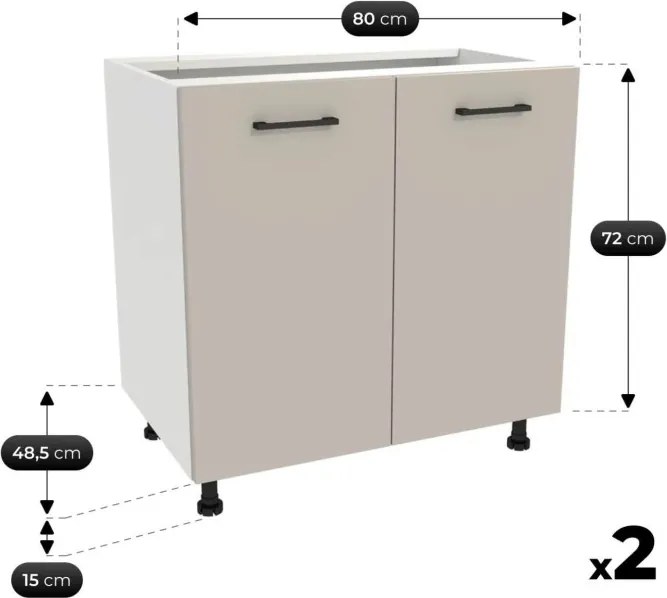 Zestaw Mebli Kuchennych MODERN 260 cm Kaszmir Ryflowany Nowoczesny