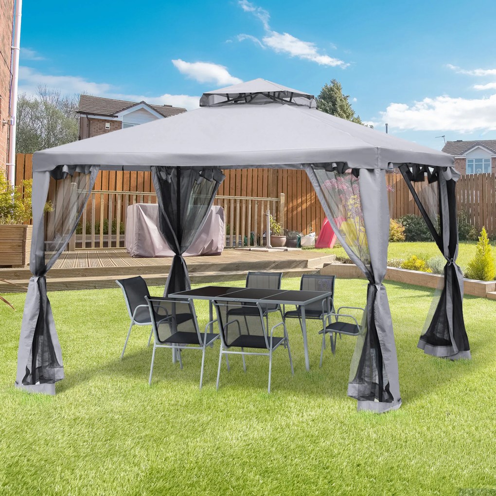 Elegancki Pawilon Outsunny z Ochroną UV i Moskitierą Jasnoszary 2,94 x 2,94m