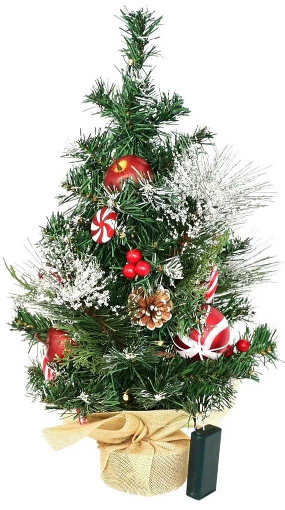 Ozdobiona choinka świąteczna z oświetleniem, 50 cm, 10 diod LED, ciepła biała