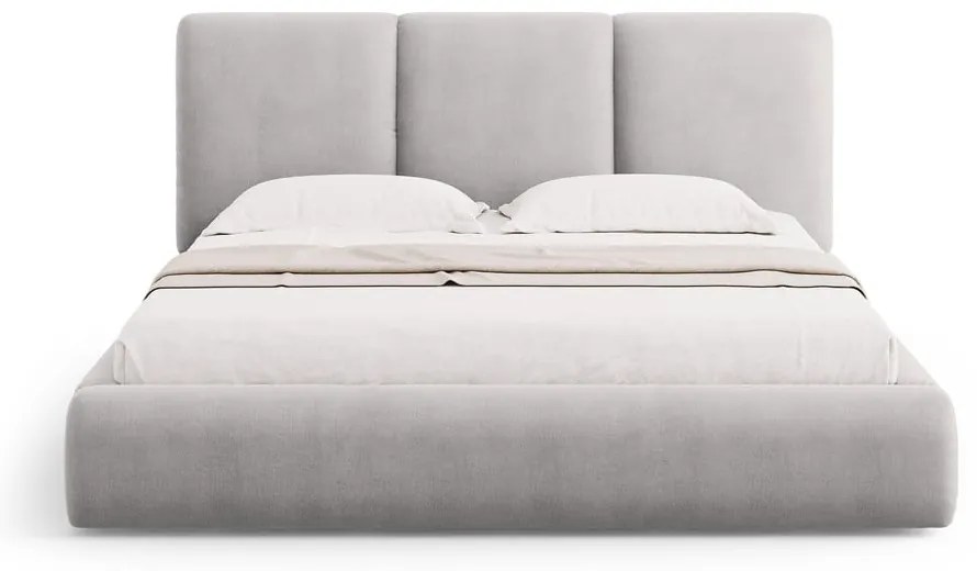 Jasnoszare tapicerowane łóżko dwuosobowe ze schowkiem i stelażem 140x200 cm Brody – Mazzini Beds