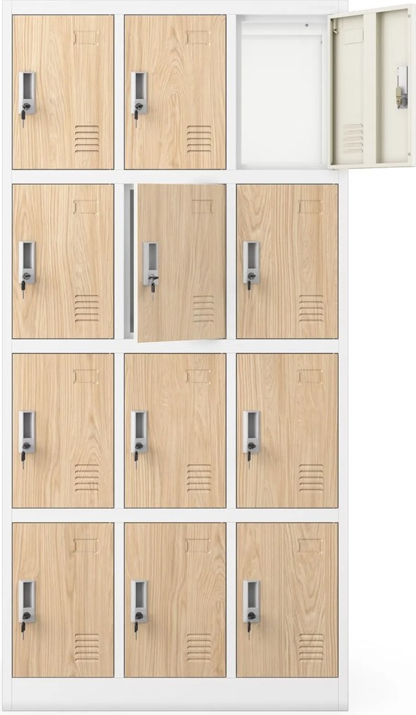 Szafa BHP z 12-skrytkami 90x40x185 cm Eco Design Marcin, biały/dąb sonoma