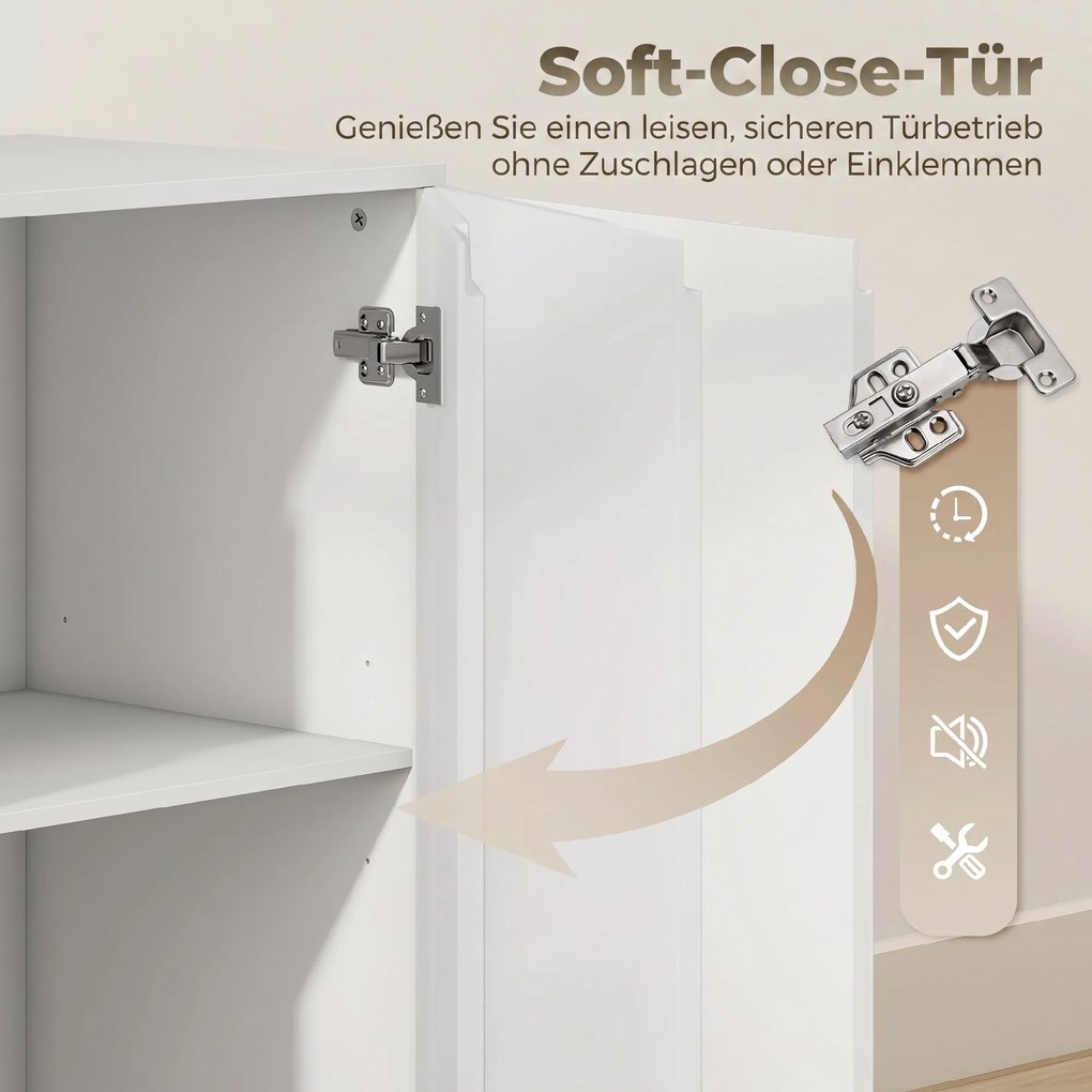 HOMCOM Komoda w wysokim połysku, nowoczesna komoda bufetowa z 4 drzwiami i regulowanymi półkami, szafka kuchenna z cichym domykiem, biały | Aosom PL