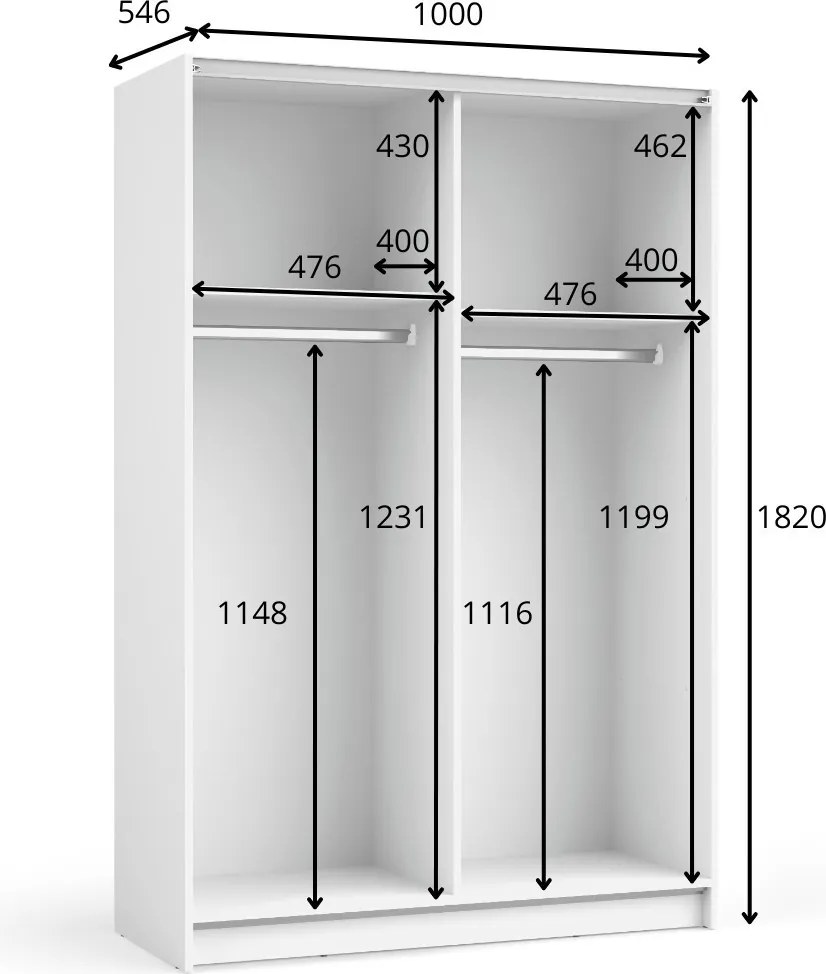 Szafa Przesuwna CERON 100 cm z Lustrem Szafa Dwudrzwiowa, Czarny