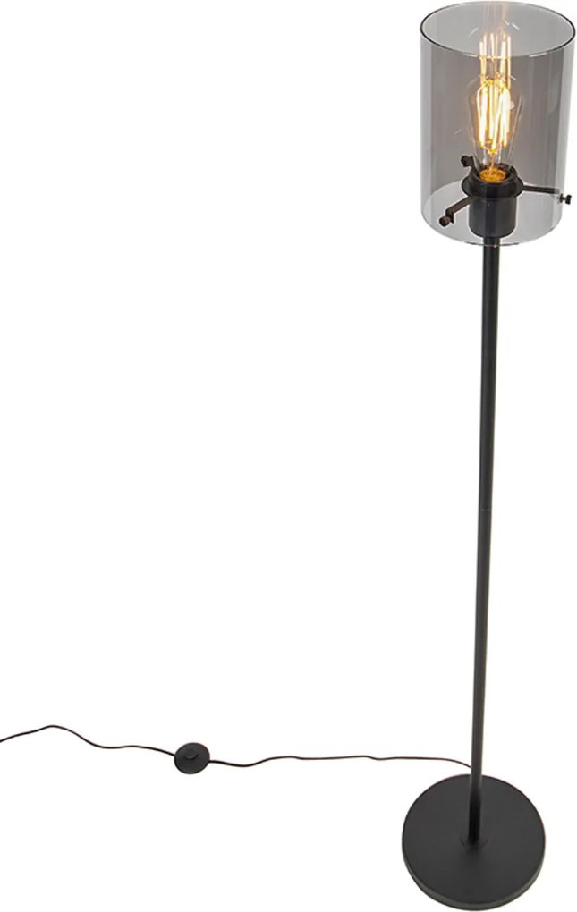 Designerska lampa podłogowa czarna z dymionym szkłem - Dome