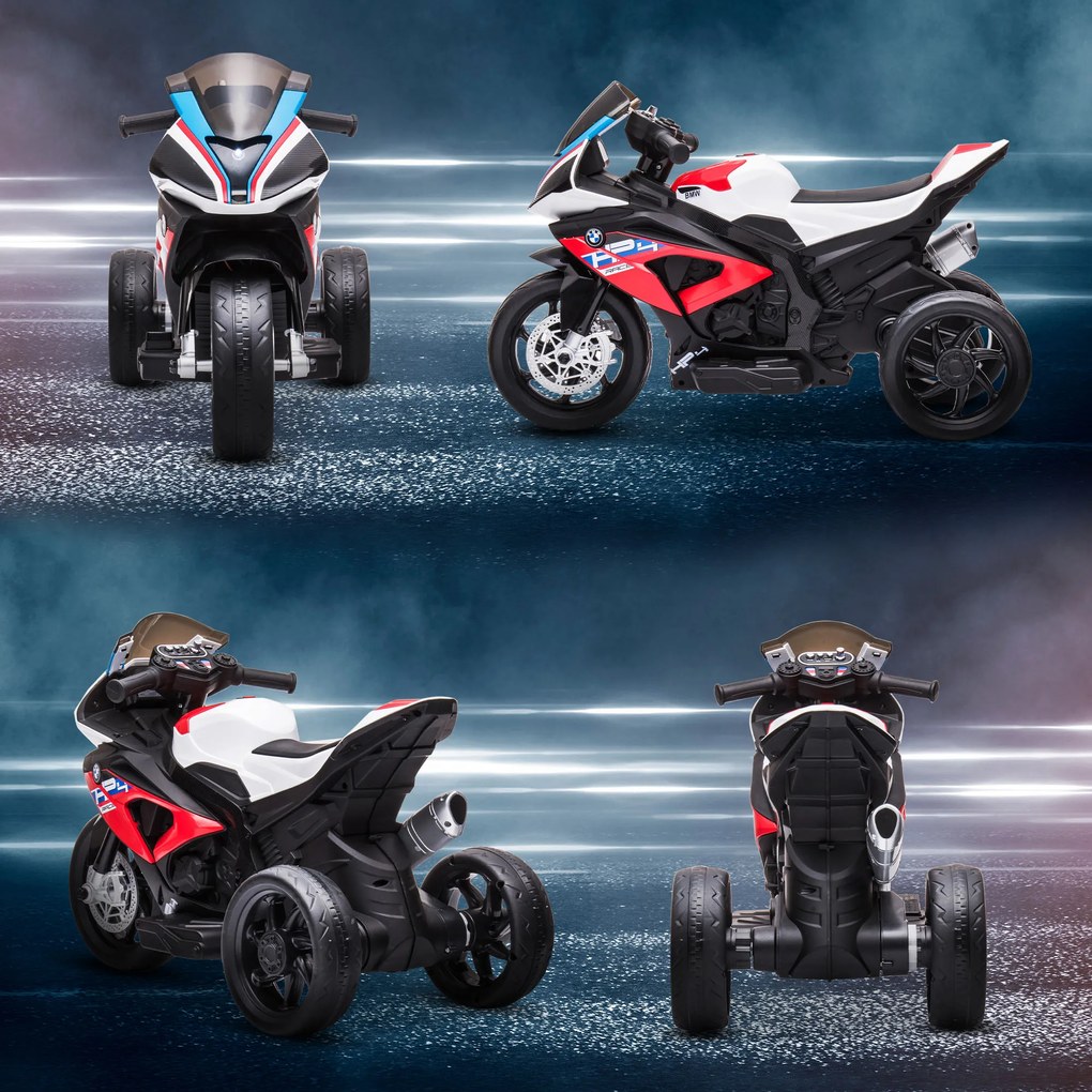 HOMCOM Motocykl Dla Dzieci, Motocykl Elektryczny, Reflektor, 3 Tryby Muzyczne, Dla Dzieci 1,5-5 Lat, Czerwony, 82,5 x 42 x 54cm