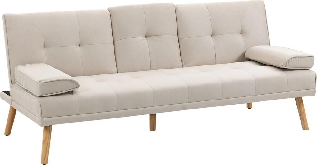 HOMCOM Sofa rozkładana 3-osobowa z rozkładanym stolikiem Len Beżowa | Aosom PL