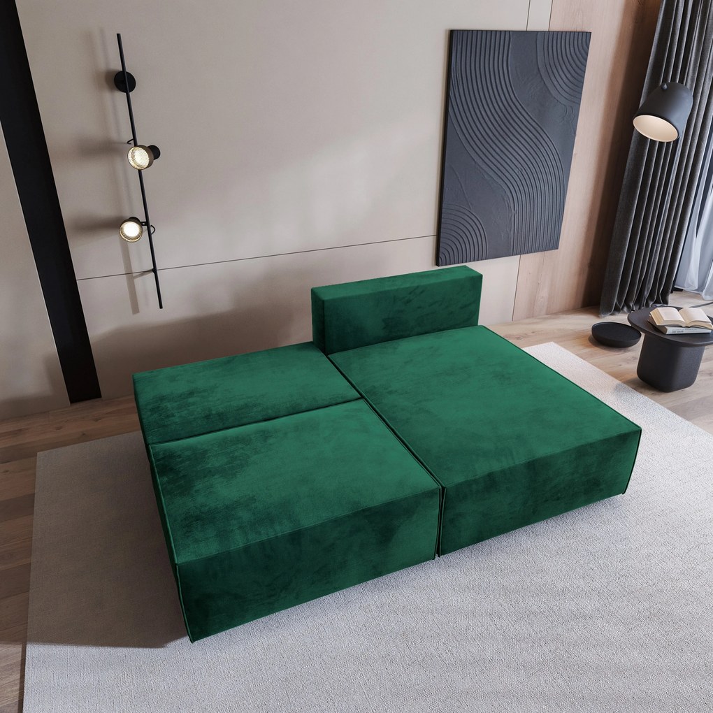 Masseno Narożnik FIORO z funkcją spania i pojemnikiem na pościel Narozniki L, Rozkładana sofa - Butelkowa zieleń, MONOLITH 37