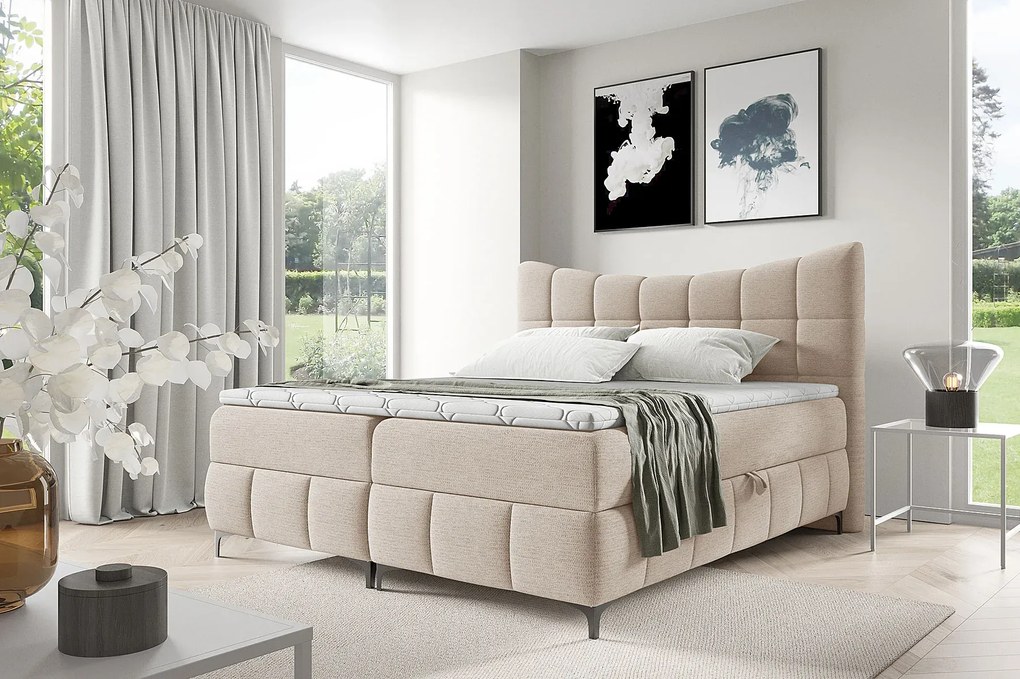 Beżowe pikowane łózko z pojemnikiem 5 rozmiarów N5-B47