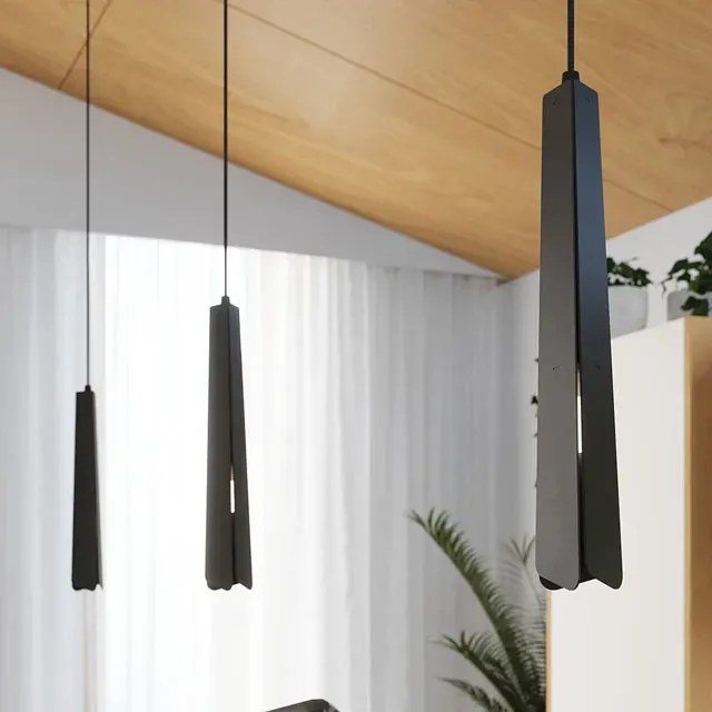 Czarna metalowa lampa wisząca z 3 smukłymi kloszami - A610 N0-K46
