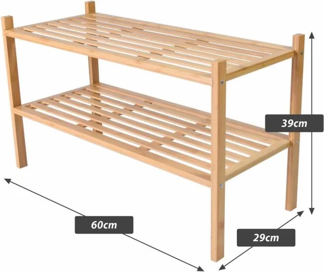 Bambusowy regał, 2 półki, stojak na buty, 68 x 29 x 40 cm