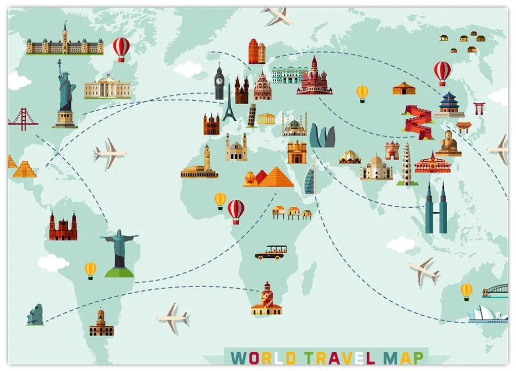 Obraz na szkle - Mapa z piktogramami zabytków (70x50 cm)
