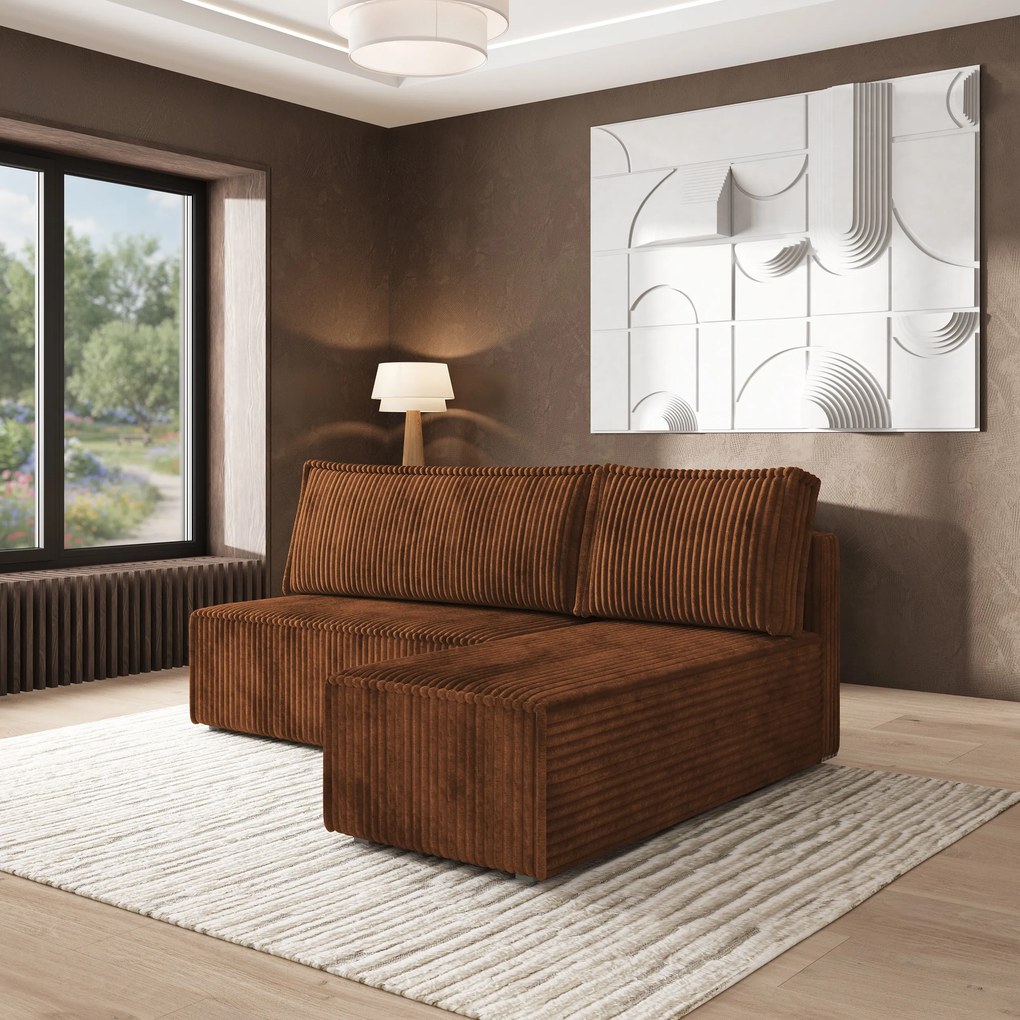 Masseno Narożnik BRISO z funkcją spania i pojemnikiem na pościel Narozniki L, Rozkładana sofa - Miedziany, TILIA 56