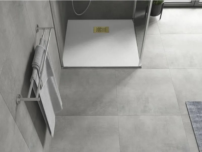 Mexen Hugo brodzik kwadratowy SMC 80 x 80 cm, biały, maskownica złota - 42108080-G