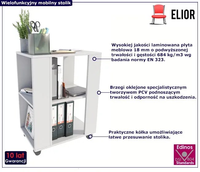 Biały stolik pomocniczy na kółkach - Mosum