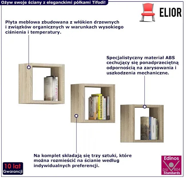 Zestaw 3 modułowych półek ściennych dąb sonoma - Cetus