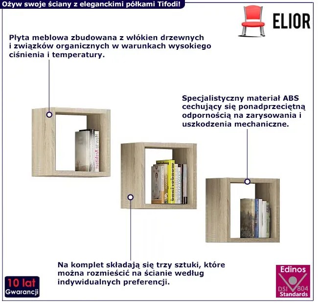 Zestaw 3 modułowych półek ściennych dąb sonoma - Tifodi