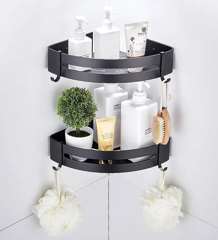 Czarna narożna półka do kabiny prysznicowej W0-G56