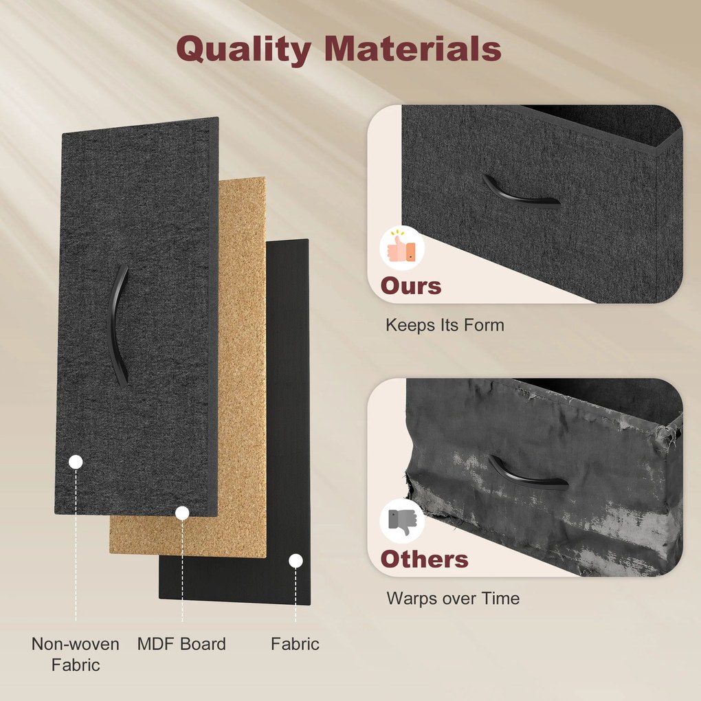 HOMCOM Komoda z 8 materiałowymi szufladami, stalowy stelaż, stacja ładowania, Rustykalny-Brąz+Czarny | Aosom PL