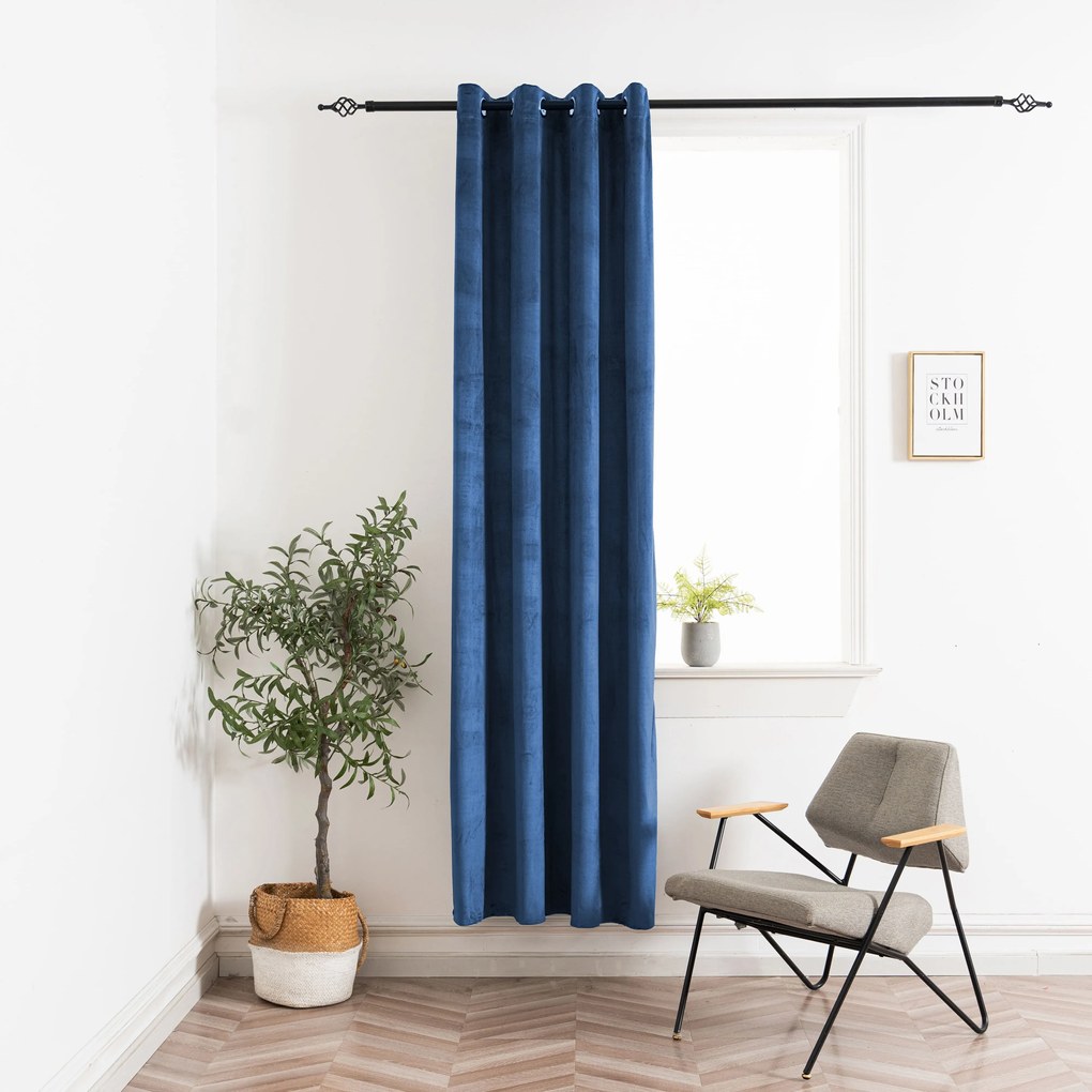 Zasłona zaciemniająca ELVIO VELVET 140x250 cm, granatowa Zawieszanie: Metalowe pierścienie