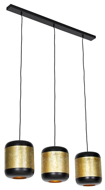 Wisząca lampa vintage czarna z mosiężnym kloszem prostokątnym 3-światłowa - KayleighPrzemysłowy Oswietlenie wewnetrzne