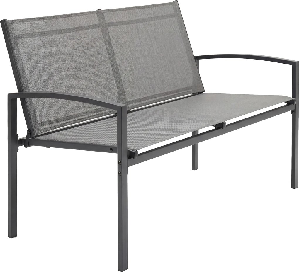 Outsunny Ławka ogrodowa 2-osobowa, odporna na warunki atmosferyczne, metalowa, z oddychającym siedziskiem, profilowanymi podłokietnikami, 112 x 66 x 80 cm, szara | Aosom PL