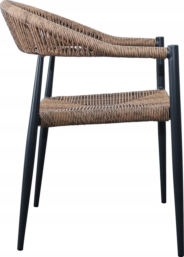 Krzesło Ogrodowe Czarne 56x60x78 cm Plecione Brązowe Sznurki Nowoczesne
